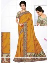 Awesome Mustard Embroidered Work Manipuri Silk Traditional Designer Saree