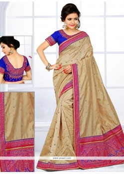 Strange Art Silk Beige Patch Border Work Traditional Saree