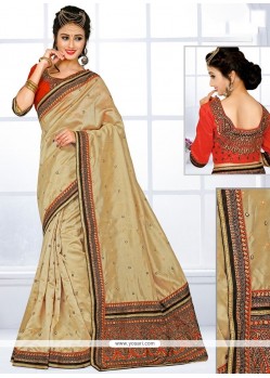 Latest Beige Embroidered Work Traditional Designer Saree