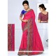 Desirable Hot Pink Patch Border Work Art Silk Traditional Saree