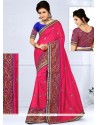 Desirable Hot Pink Patch Border Work Art Silk Traditional Saree