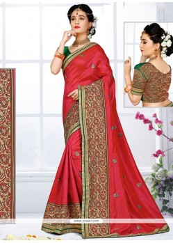 Imperial Art Silk Red Embroidered Work Designer Traditional Saree