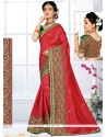 Imperial Art Silk Red Embroidered Work Designer Traditional Saree