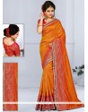 Orange Patch Border Work Art Silk Designer Traditional Saree