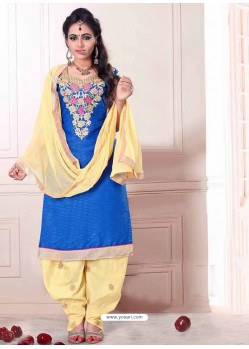 Blue And Cream Cotton Punjabi Suit