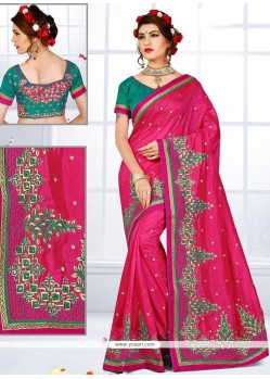 Catchy Art Silk Hot Pink Traditional Saree