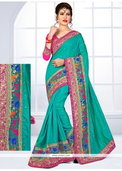 Fine Art Silk Sea Green Designer Traditional Saree