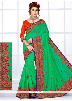 Ravishing Green Patch Border Work Classic Saree