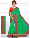 Ravishing Green Patch Border Work Classic Saree