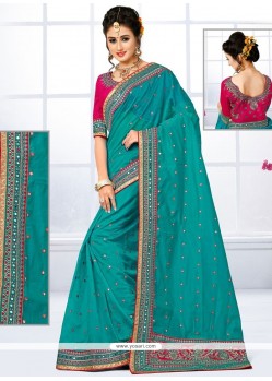 Fine Blue Patch Border Work Traditional Saree