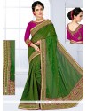 Patch Border Chanderi Designer Traditional Saree In Green