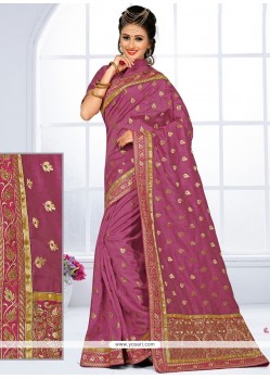 Astounding Purple Embroidered Work Bhagalpuri Silk Traditional Saree