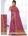 Astounding Purple Embroidered Work Bhagalpuri Silk Traditional Saree