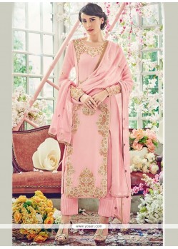 Delightsome Lace Work Pink Pant Style Suit