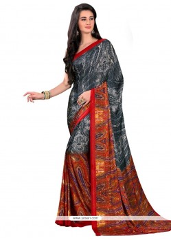 Multi Colour Print Work Faux Crepe Printed Saree