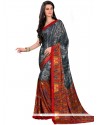 Multi Colour Print Work Faux Crepe Printed Saree