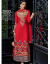 Elegant Red Tussar Silk Punjabi Suit