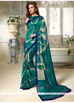 Outstanding Faux Georgette Print Work Printed Saree