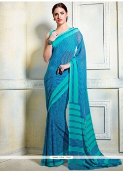 Gilded Blue Print Work Printed Saree