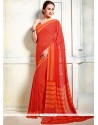 Vivid Orange Faux Georgette Printed Saree