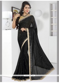 Conspicuous Chiffon Satin Black Classic Saree