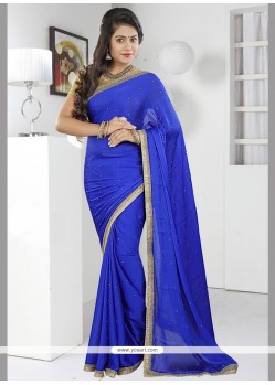 Tiptop Blue Chiffon Satin Designer Saree