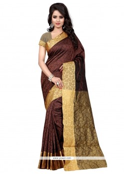 Striking Brown Weaving Work Traditional Saree