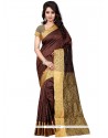 Striking Brown Weaving Work Traditional Saree