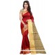 Weaving Cotton Silk Traditional Saree In Red