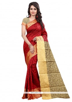 Weaving Cotton Silk Traditional Saree In Red