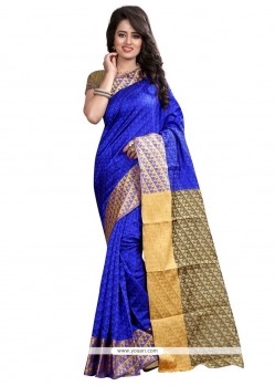 Weaving Cotton Silk Traditional Saree In Blue