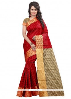 Weaving Cotton Silk Traditional Saree In Red