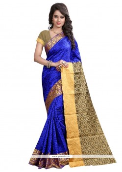 Entrancing Blue Cotton Silk Traditional Saree