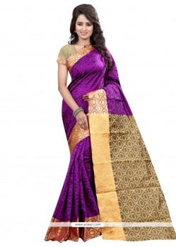 Glossy Weaving Work Cotton Silk Traditional Saree