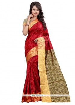 Weaving Cotton Silk Traditional Saree In Red