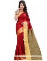 Weaving Cotton Silk Traditional Saree In Red