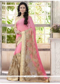 Glossy Faux Georgette Pink Classic Saree