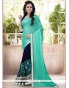 Sensible Faux Georgette Blue And Navy Blue Designer Half N Half Saree