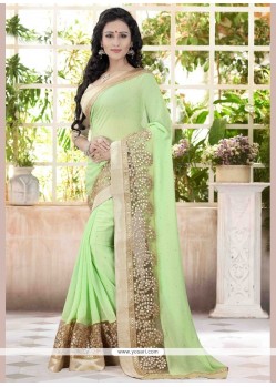 Green Patch Border Work Faux Georgette Designer Saree