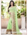 Green Patch Border Work Faux Georgette Designer Saree