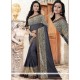 Floral Grey Patch Border Work Fancy Fabric Saree