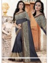 Floral Grey Patch Border Work Fancy Fabric Saree