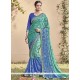 Sensible Blue And Sea Green Printed Saree