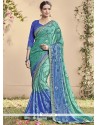 Sensible Blue And Sea Green Printed Saree