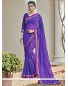 Monumental Lace Work Blue Printed Saree