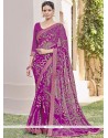 Gilded Purple Patch Border Work Printed Saree