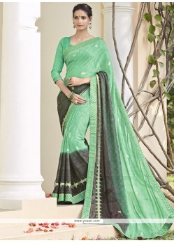 Lively Sea Green Patch Border Work Classic Saree