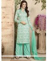 Glorious Brasso Georgette Sea Green Print Work Palazzo Suit