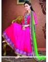 Dazzling Embroidered Work Hot Pink Faux Chiffon Anarkali Suit