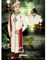 Striking Brocade Fabric Cream Color Sherwani